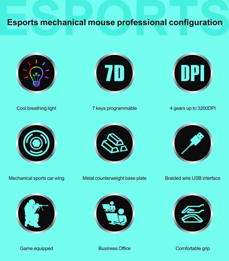 AIWO OEM Programmable 7 Color Breathing Lamp Usb Wired Optical Mechanical New Gamer Gaming Mouse For Laptop Computer PC