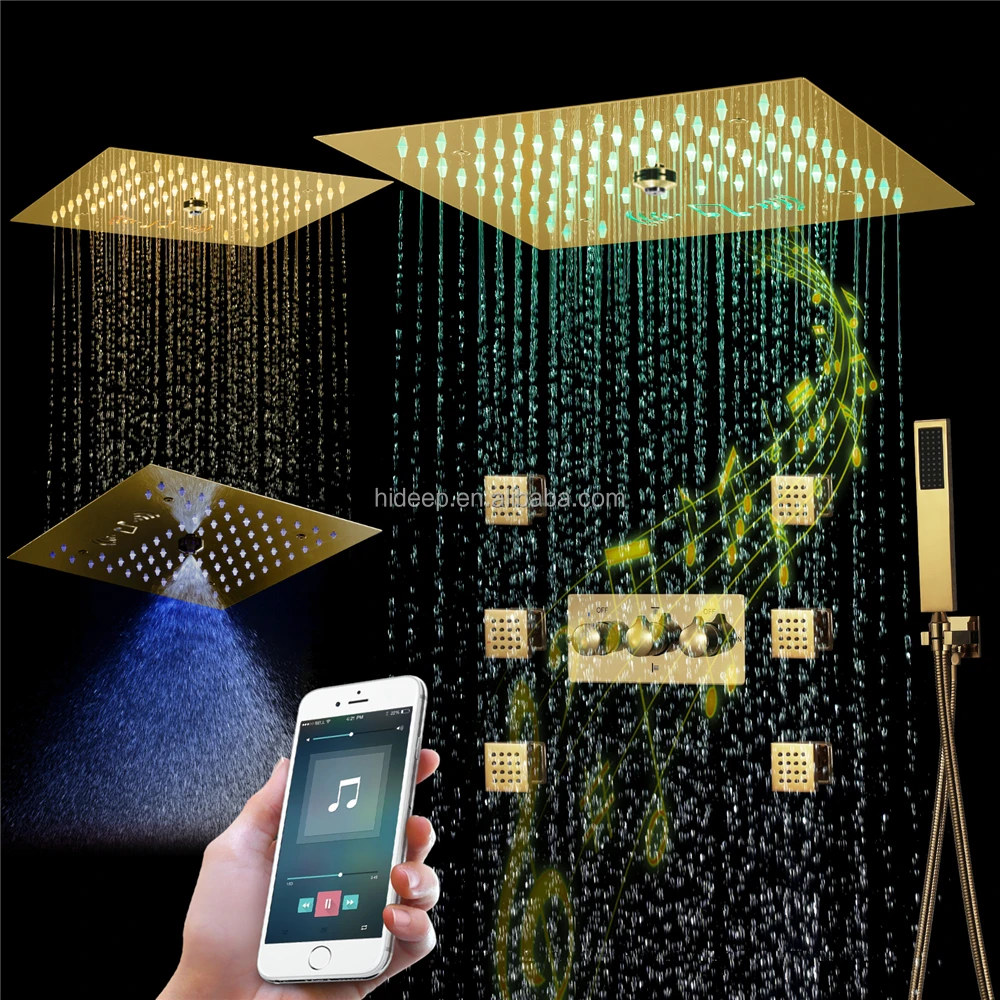 Music Led Shower System Ceiling Mounted 12 Inch Mist and Rain Shower Head Bathroom Shower Faucet Set