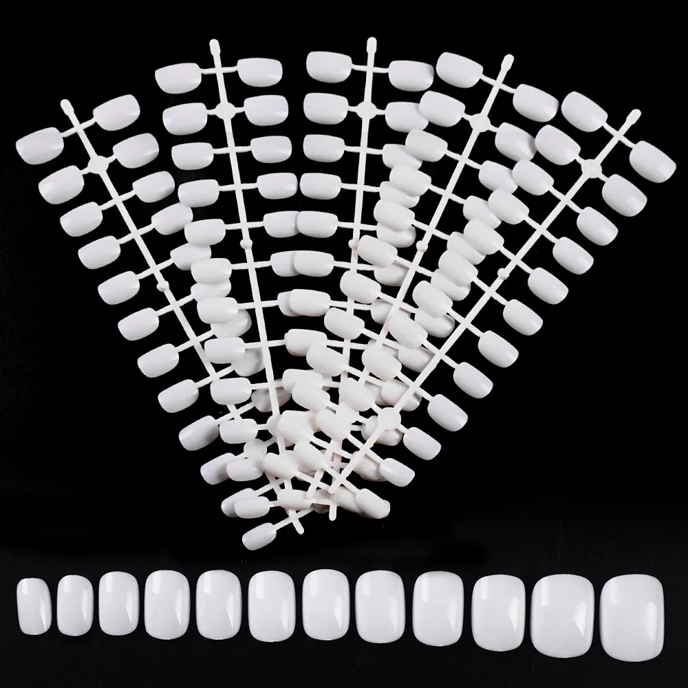 120 Pieces False Nail Tips natural Acrylic Short Full Cover Fake Nails Short Round White False Nails