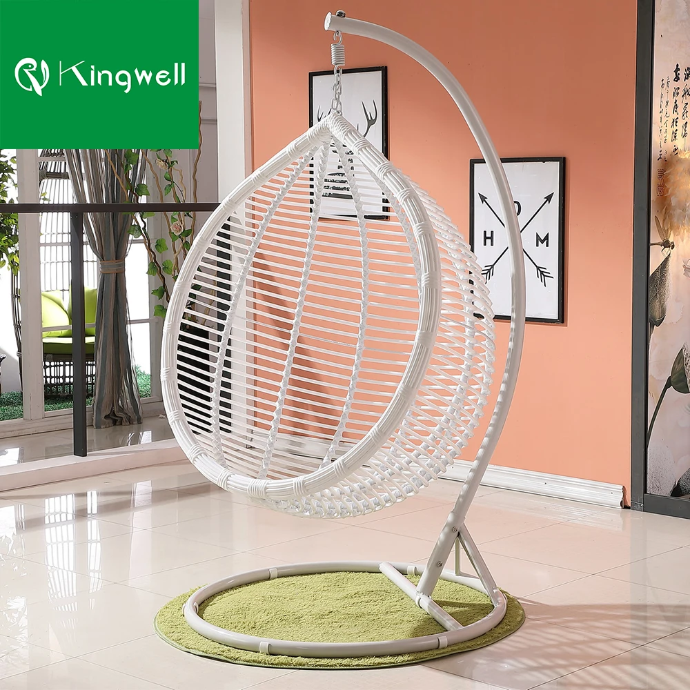 Indoor outdoor patio furniture PE rattan hanging swings chair garden stand metal aluminum basket swing egg chair