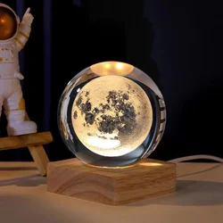 Горячая Распродажа, 60 мм 3D лазерная гравировка, Хрустальный Галактический шар с теплой деревянной светодиодной подсветкой