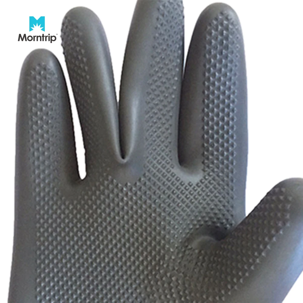 18 inch Long Durable Black Household Acid Alkali Oil Protection Industrial Safety Heavy Duty Chemical Resistant Latex Gloves