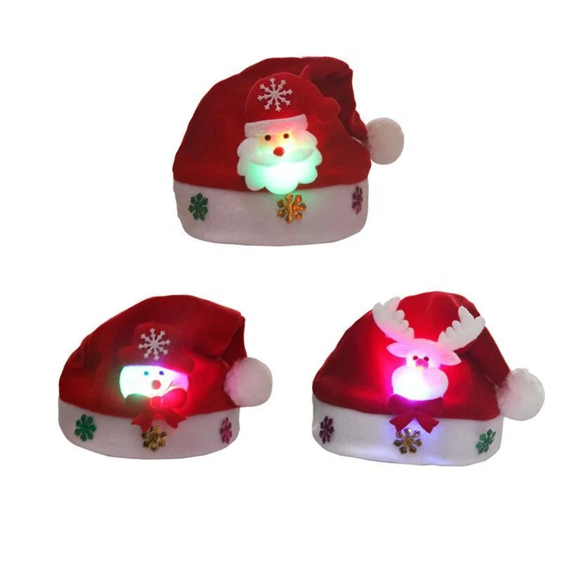 
Cowinner Christmas Hat For Kids Santa Snowman Reindeer Party Hat Flannel Hat With LED Light Up 
