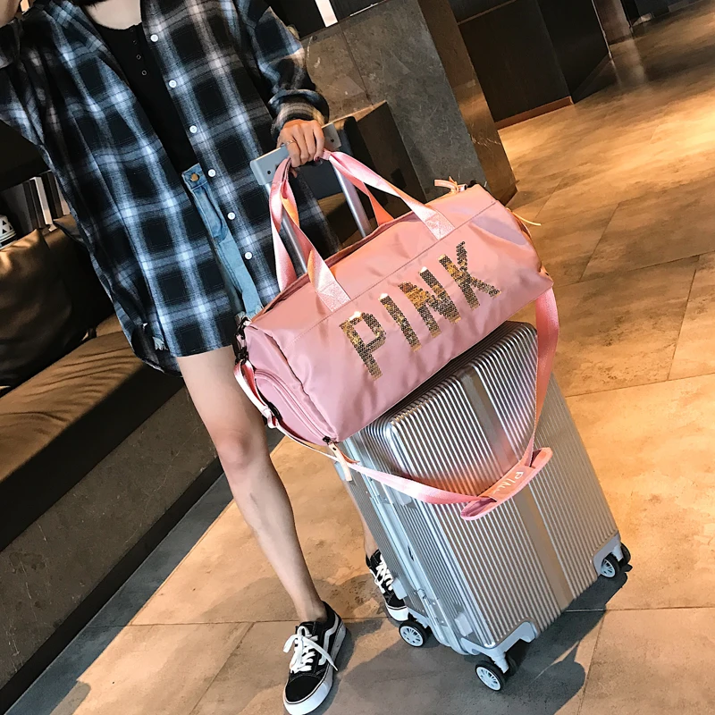 Большая Вместительная дорожная сумка розовая вещевая сумка/вещевой мешок с обувным отсеком Спортивная дорожная водонепроницаемая сумка