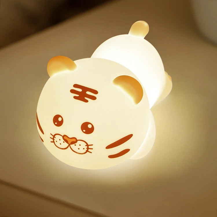 2025 Lovely Round Tiger Silicone Lamp Warm Night Light Toy for Kids Bedside Gift Baby Home Use