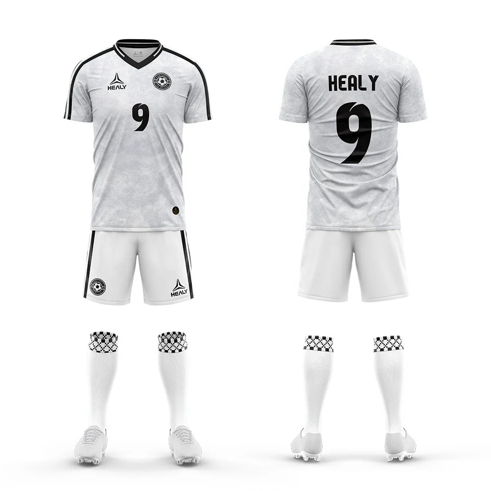 Original Design Men High Quality  Black White Soccer Jersey 100% Polyester Football Shirts Club Soccer Uniform