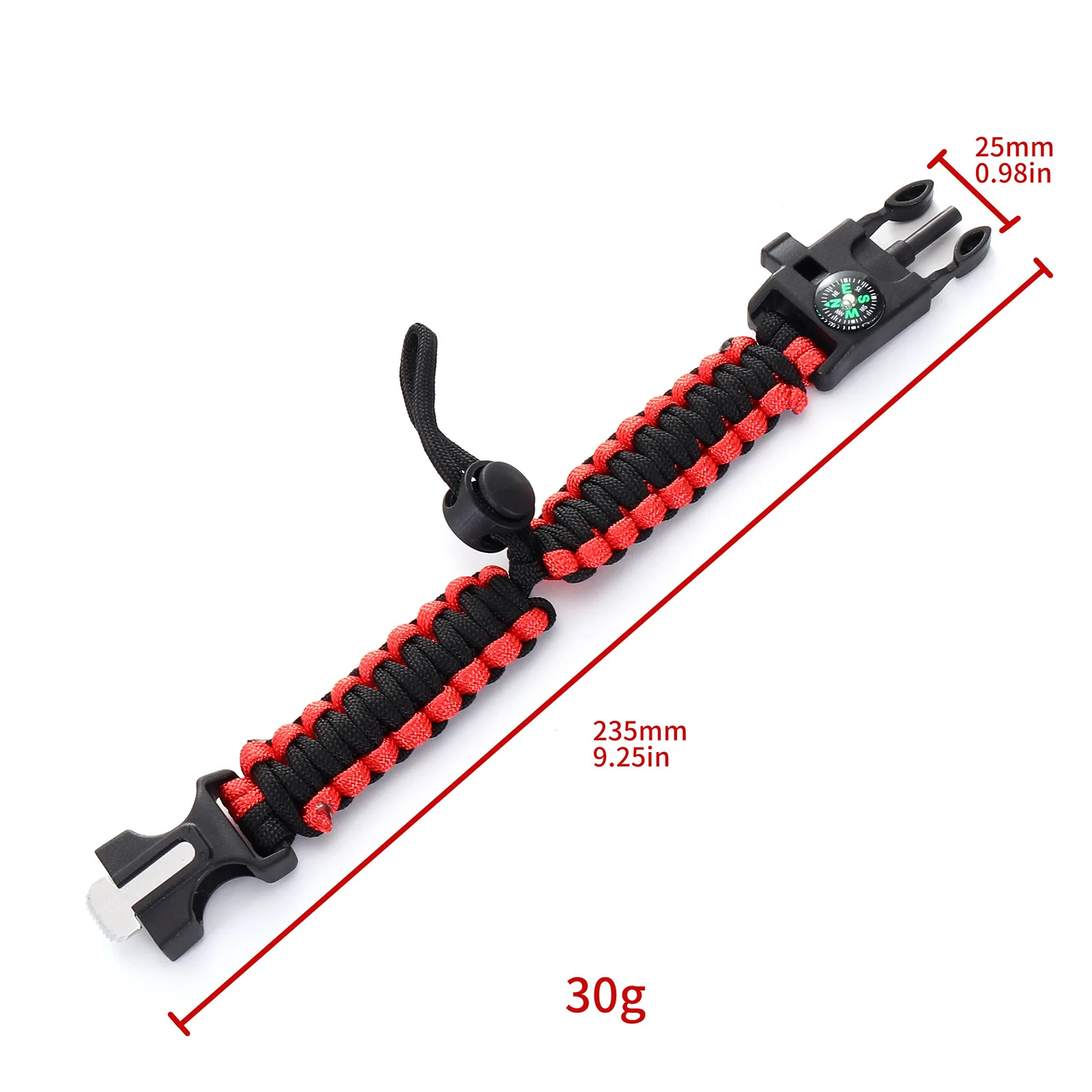 New design Outdoor Survival Multi-function with Compass fish hook bait and thermometer Survival Paracord Bracelet for fishing