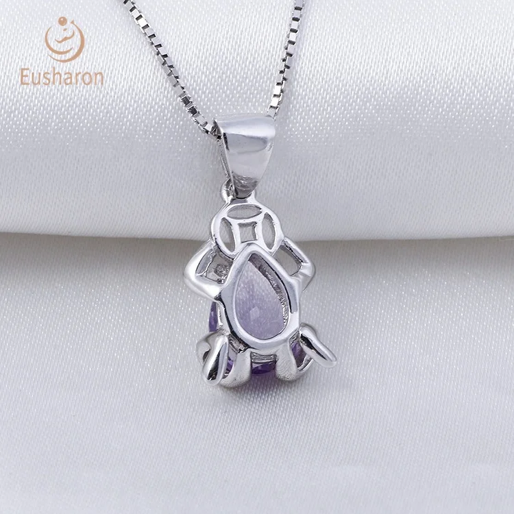 Animal Jewelry Frog Shape Design S925 1.5ct Natural Amethyst Pendant Gemstone Necklace