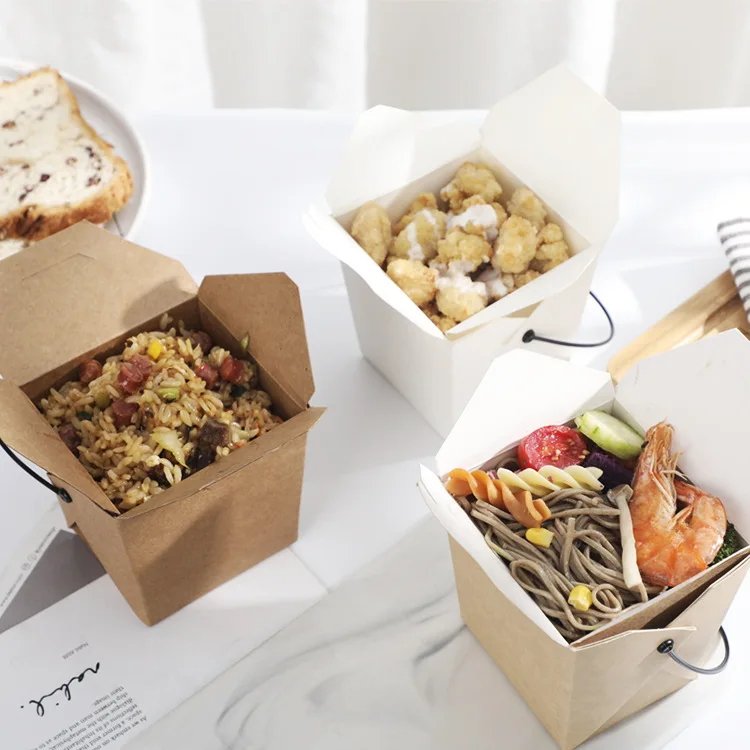 Factory hot sale take away chinese food box rice take away box paper take away box with handle