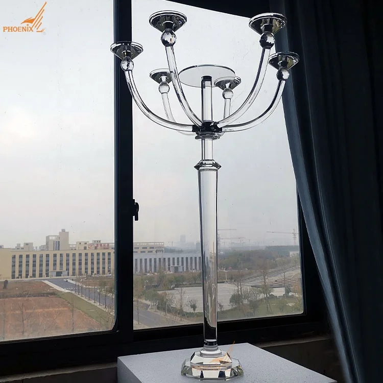 Wholesale Transparent 6 Holders Candles Stands With Glass Plate Wedding Crystal Candelabra Centerpieces For Decor