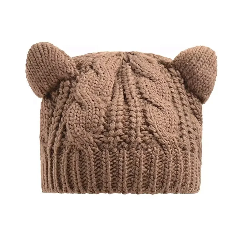 Cat Ear Beanie Hats Cute Cat Knitted Hat Winter Knit Cable Hat for Women Girls