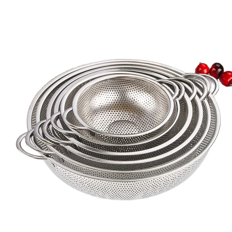 Stainless Steel Colander With Handle Kitchen Colander Bowl Drain Strainer Basket  Rice Sieve Colander