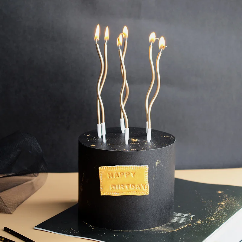 Wholesale Festival Birthday Party Supplies Net Red Curve Gold-plated 6 Pcs Multi-Colorful Spiral Happy Birthday Candle