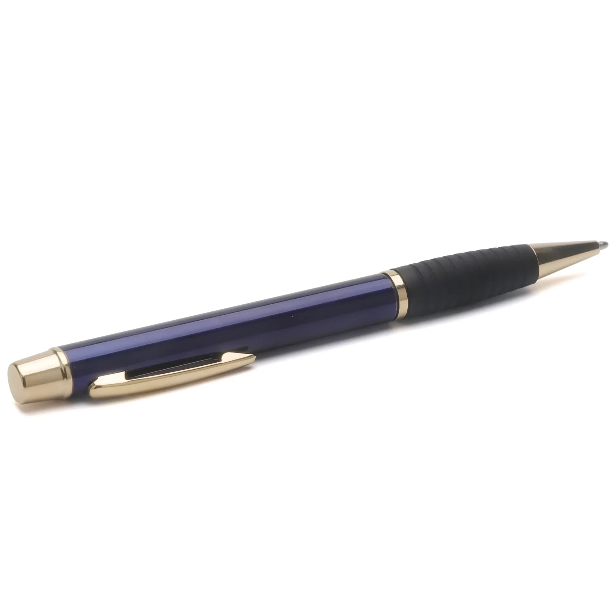 Design High Quality Write Instrument Glossy Blue Ballpoint Pen with Twist Mechanism Golden Trim