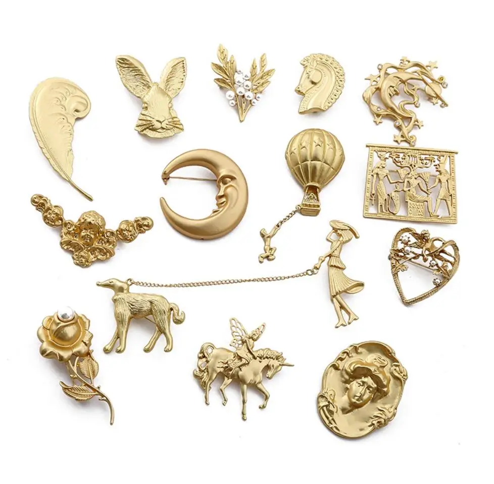 Die casting gold pin leaf brooch , broche customized , hijab pin brooches for sale