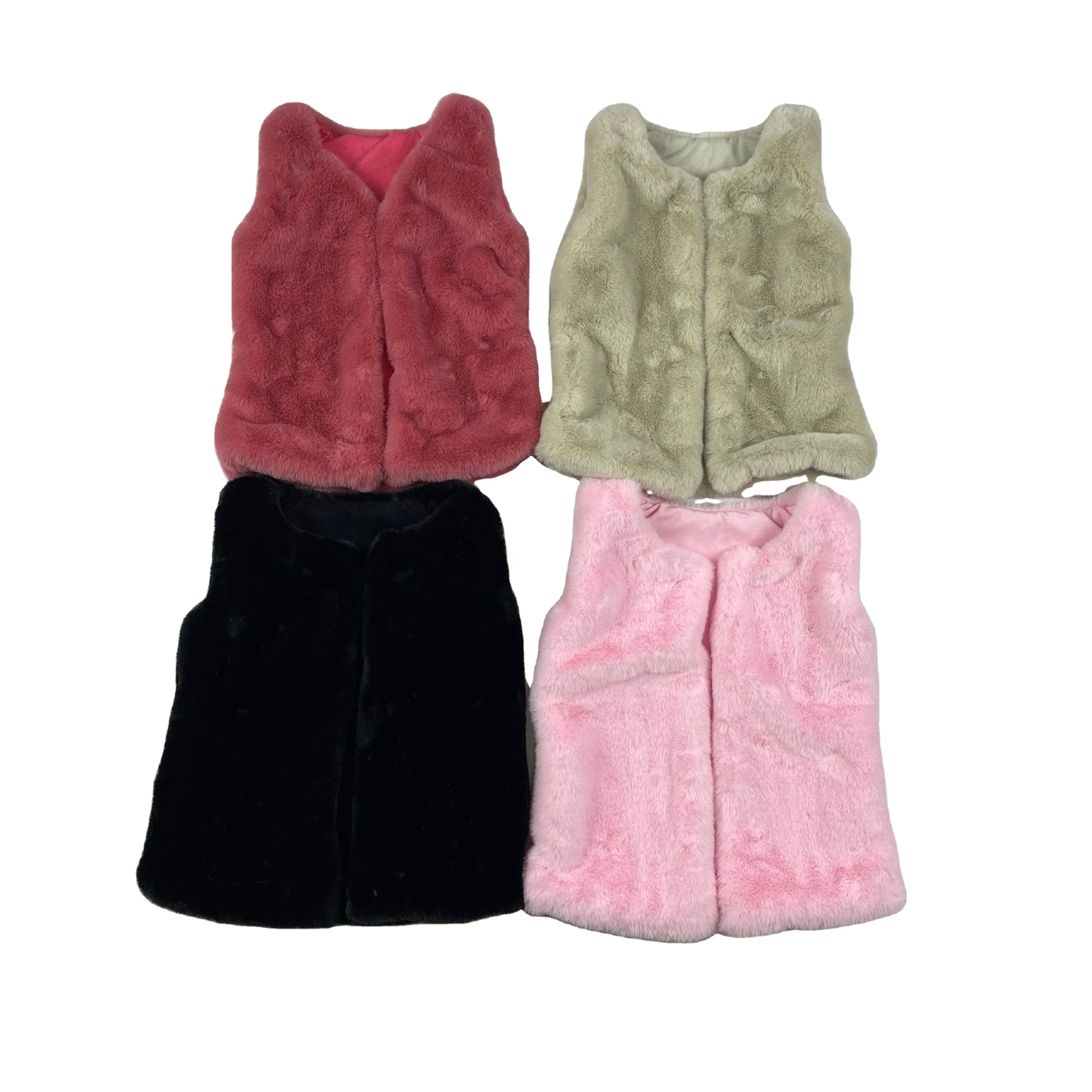 
2021 Multi Colors Wholesales Girls Kids Baby Clothing Colorful Fur Vest New Design Warmer Top Winter Shirt 