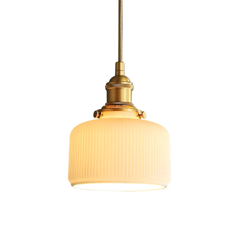 Gold Copper Ceramic Pendant Lamp Simple Glass Plate Retro Creative Hanging Light Bar Bay Living Room Hotels Kitchen Decor