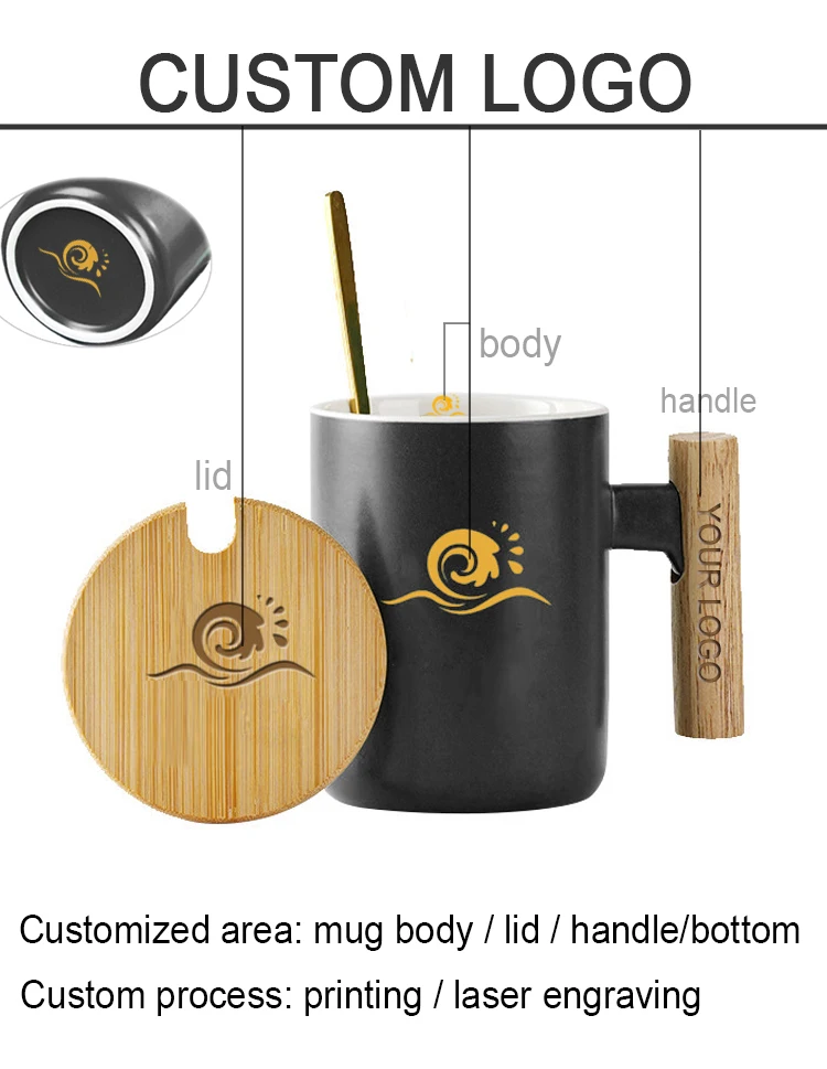 Nordic Porcelain Cup With Bamboo Lid And Spoon Wooden Handle Ceramic Coffee Mug