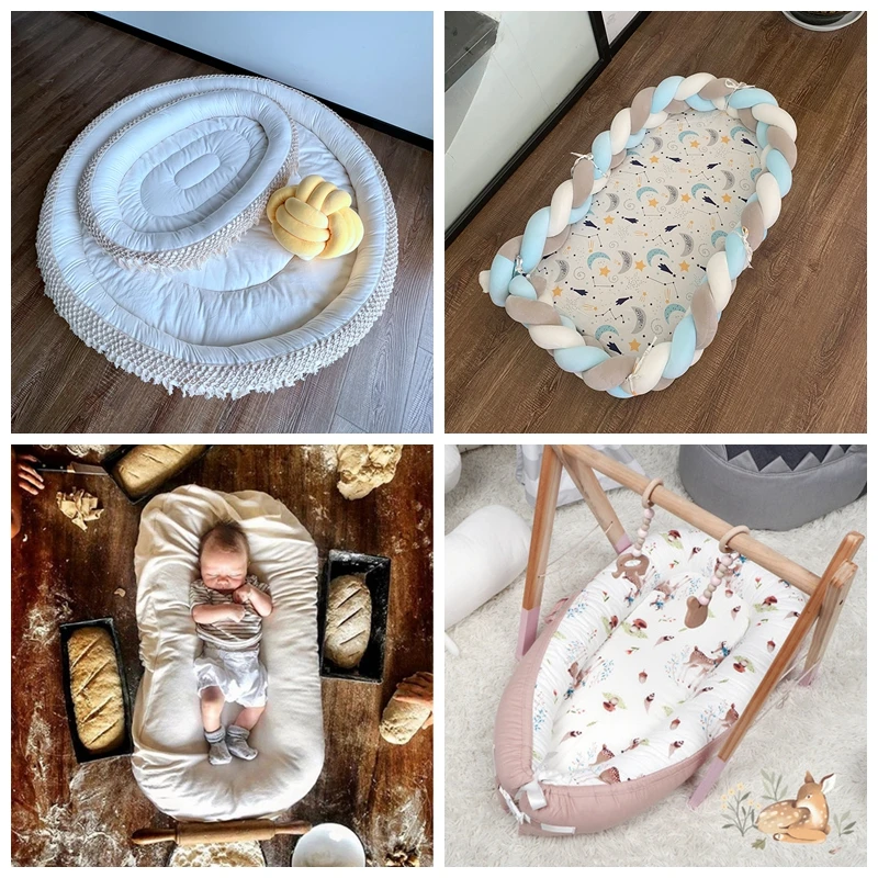 Pophorn Stylish Plaited Bow Portable And Detachable Baby Bed Mat Braided Twist Guard Rail Baby Cot Bed