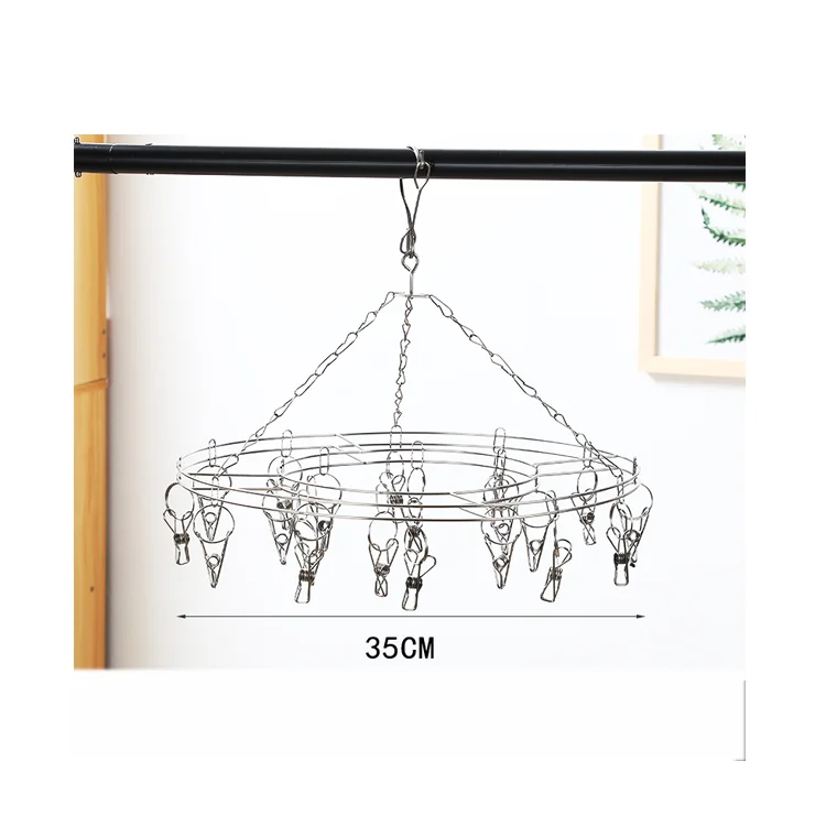 Round 30 Clips Drying Socks Stainless Steel Coat Hanger/Coat Hangers White Stainless Steel Coat Hanger Stand