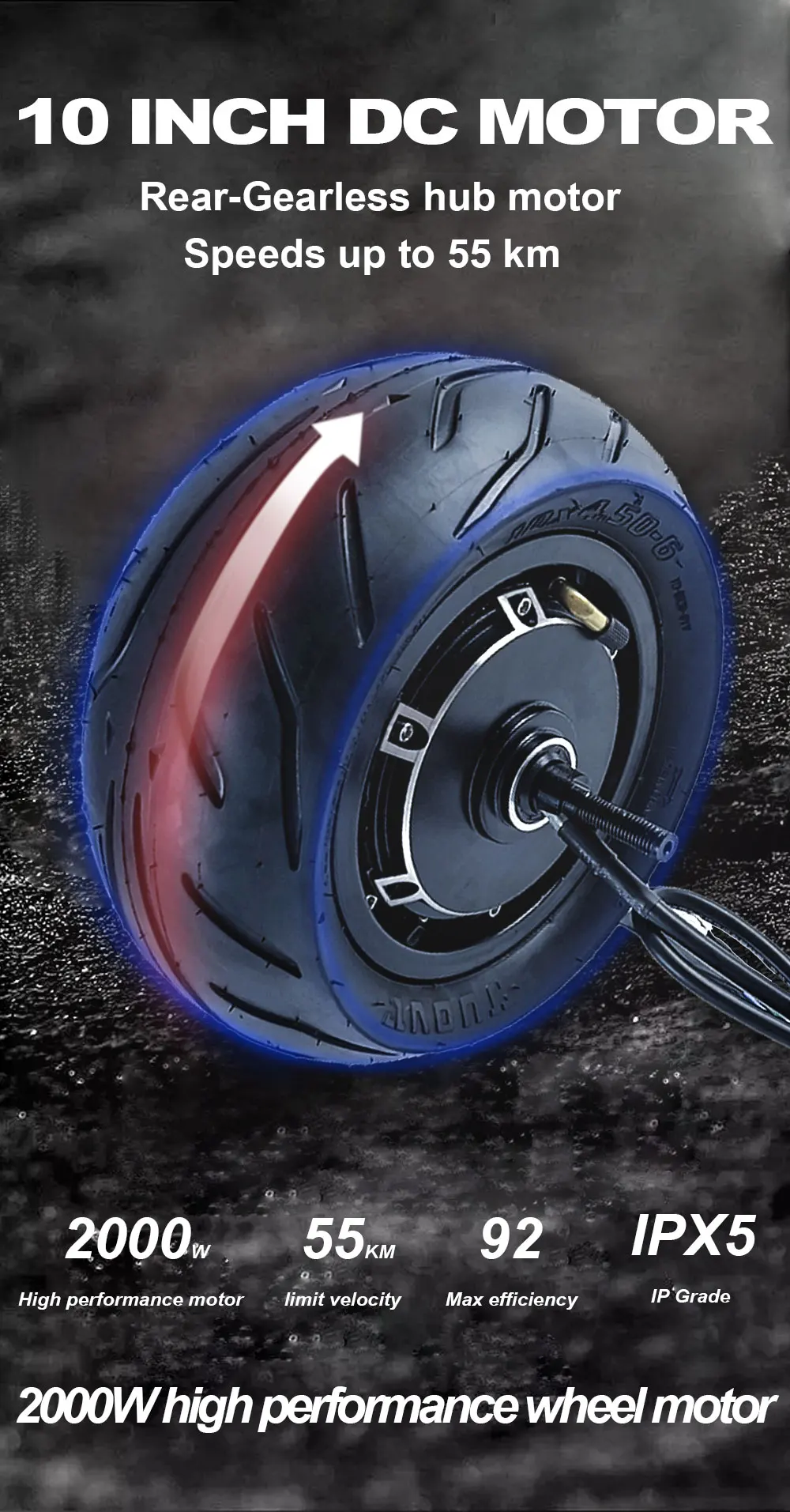 10 inch 48v 72v 2000w 5000w 100km/h high speed fat tire hub motor for electric scooter