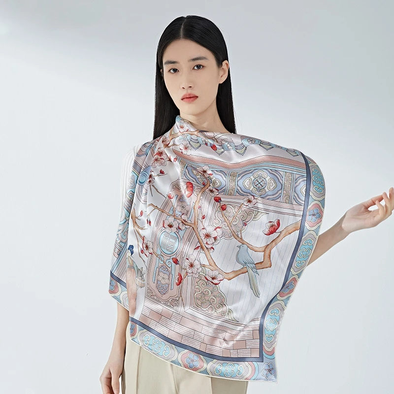 Wholesale Custom 12 Flower God series Silk square scarf Silk Scarves 100% silk scarf for women