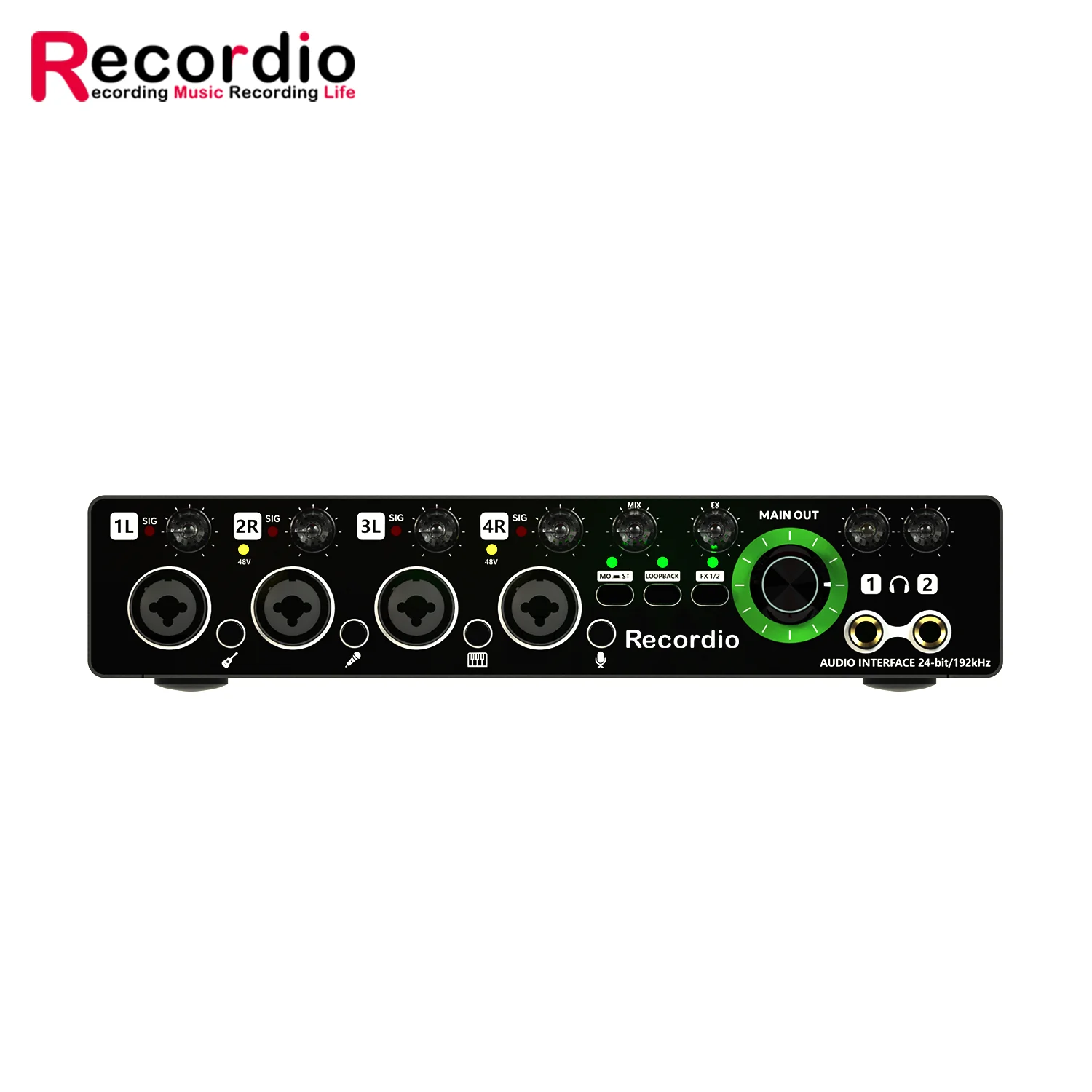GAX-MD44 OEM Professional 24bit 192kHz Interface de Audio 4 in 4 Audio Interface for Podcast Recording Music Instrument