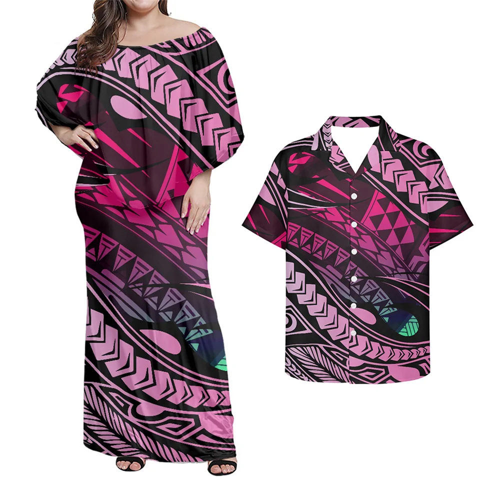 Custom Polynesian Islands Style Dresses Women 2022 New Design Maxi Straight Dress Lady One Shoulder Office Wear Casual Dress