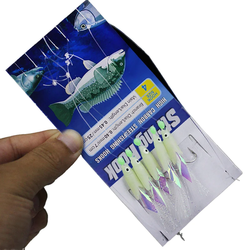 Saltwater Luminous Fishskin Sabiki Rig String 1# 2# 3# 4# 1/0# 5pcs Hook Attractive Squid Octopus Carp Tuna Made Lead