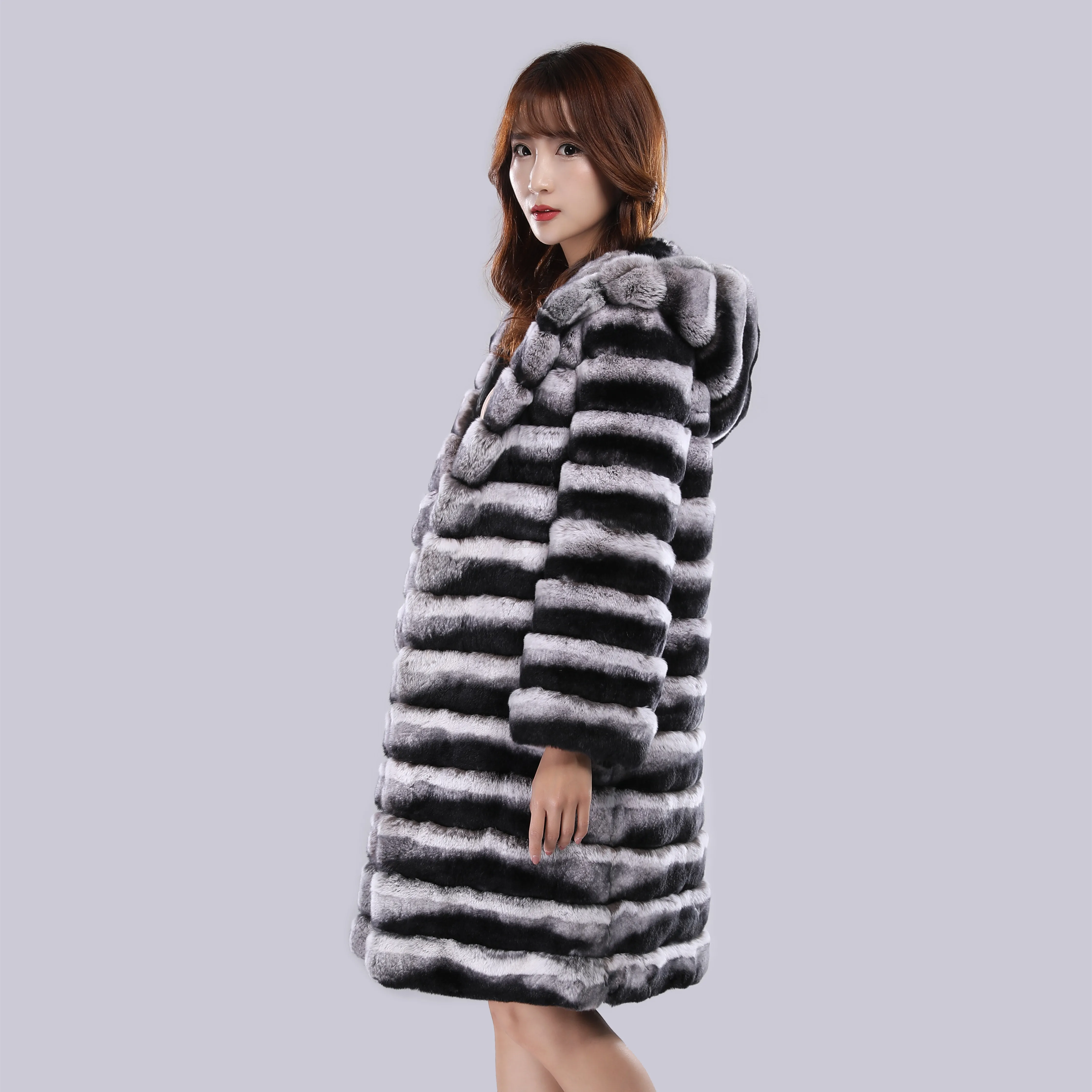 
2019 wholesale New luxury Style rex rabbit chinchilla fur coat 