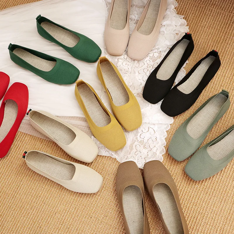 Flat single shoe female foreign trade flying woven pointed knitted roll shoes