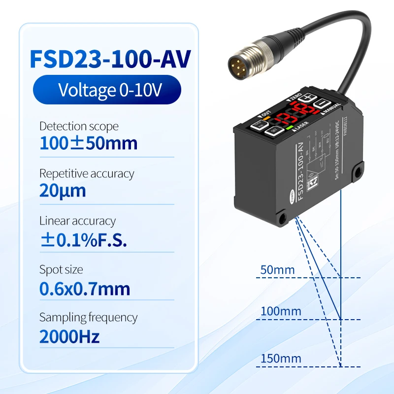 FSD23-100-AV Measuring range 100mm High precision 0.01mm analog voltage 0-10V laser displacement sensor