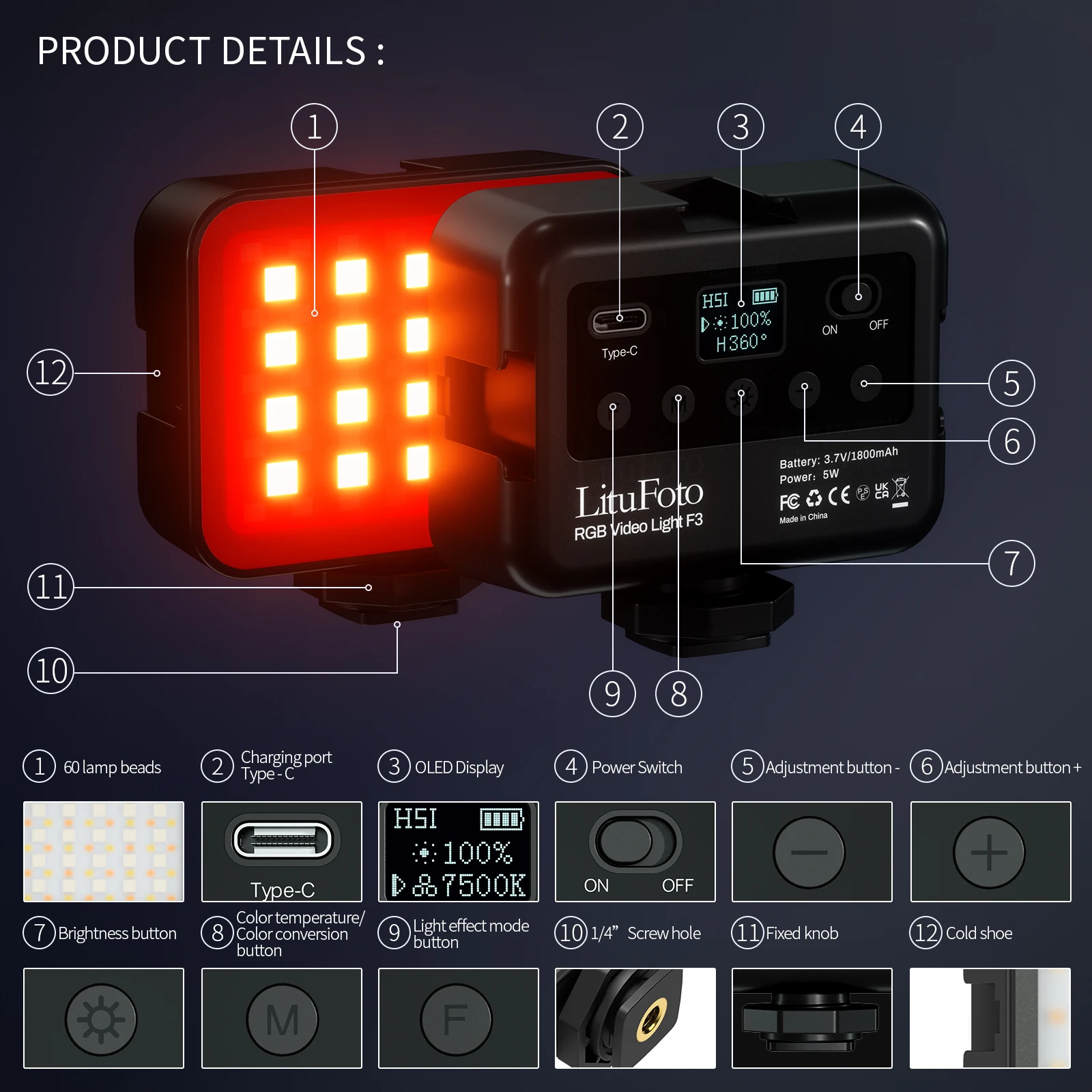 F3 Desktop Light Kit Has 60Pcs LED Beads Mini Video Light with Light Stand and Clip for Laptop Computer Working