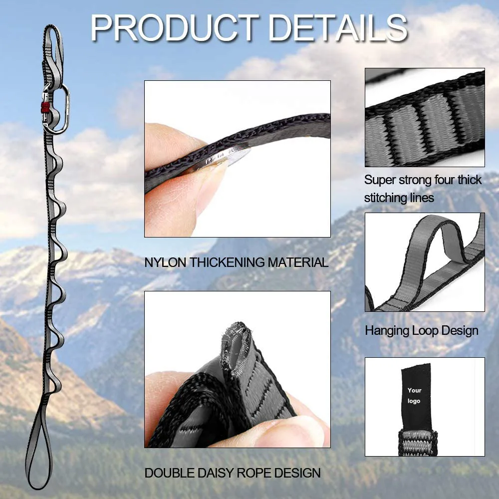 BSCI factory custom Climbing Strap Nylon webbing Adjustable Strap Rope 8 loops Yoga Extend Belt Daisy Chain