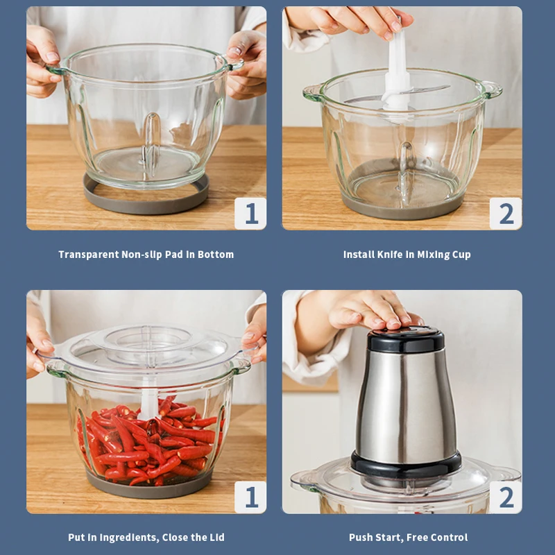 Household Automatic 2L Frozen Meat Easy Chopper Meat Grinder Knife Meat Grinder Machine