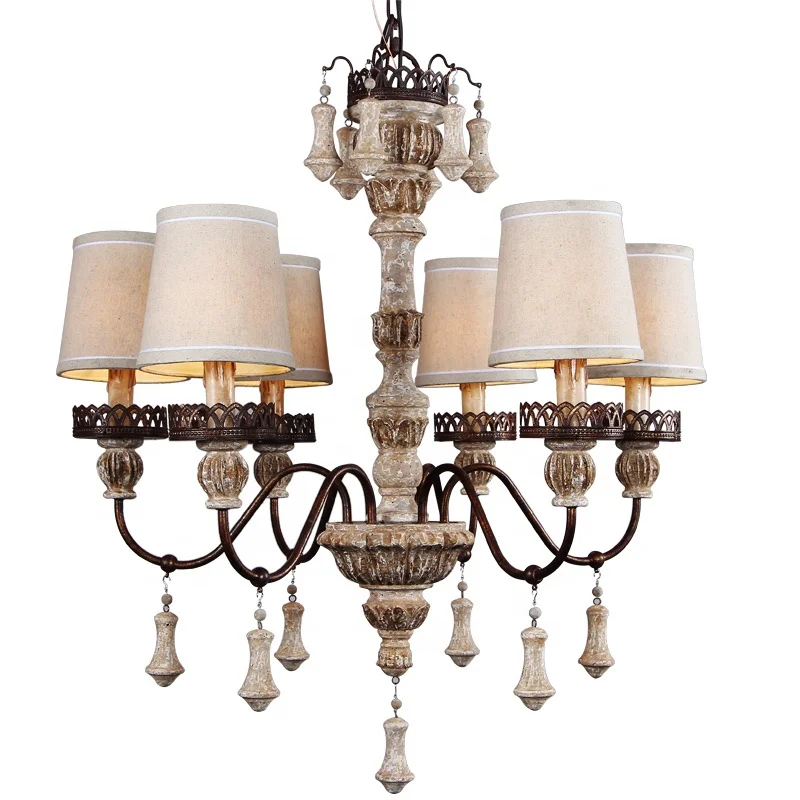 New solid wooden cheap chandelier ,linen shade 8-lights retro iron chandelier