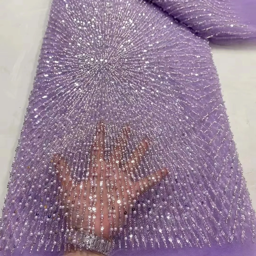 custom fashion luxury Embroidery Sequin Beads Lace Fabric wedding dress lace fabric