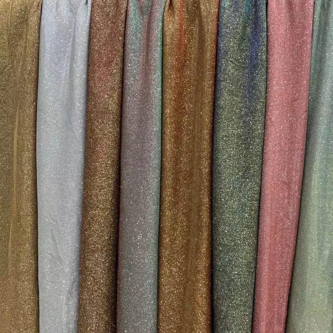 150 GSM Two Tone Polyester Sparkle Knitted Metallic Iridescent Fabric With Glitter