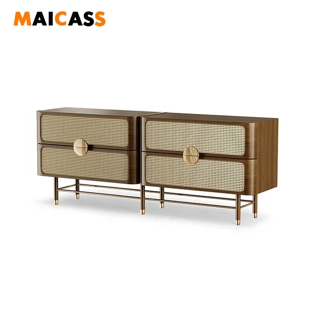 Элегантный буфет из латуни и ротанга, цвета ореха