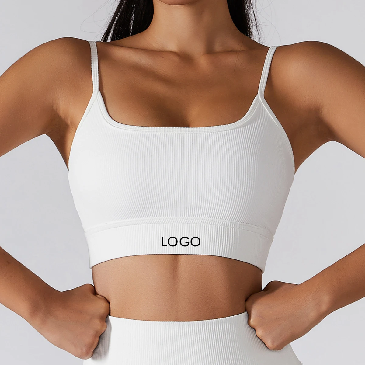 Custom logo Summer Woman Seamless Nude Nylon Fabrics Tank Tops White Color Fitness Sports Women Yoga Gym Bra
