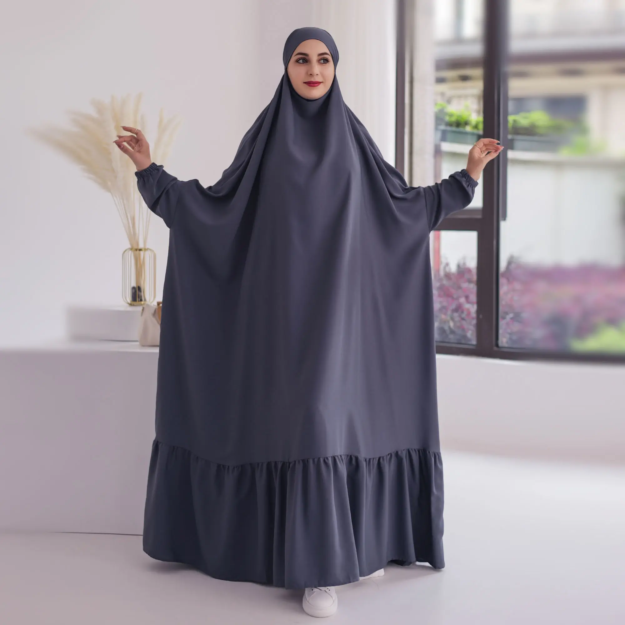3305 Kuwii Islamic Hot selling Nida Solid Color Jilbab Abaya Muslim Dress Eid Telekung Prayer Dress For Women