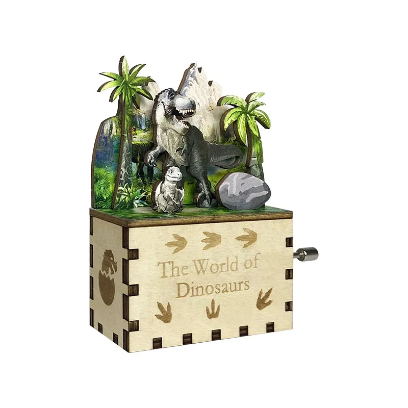 Dinosaur World Hand Crank Music Box 3d Jigsaw Puzzles DIY Toy for Kids Mini Wooden Music Box Creative Gift