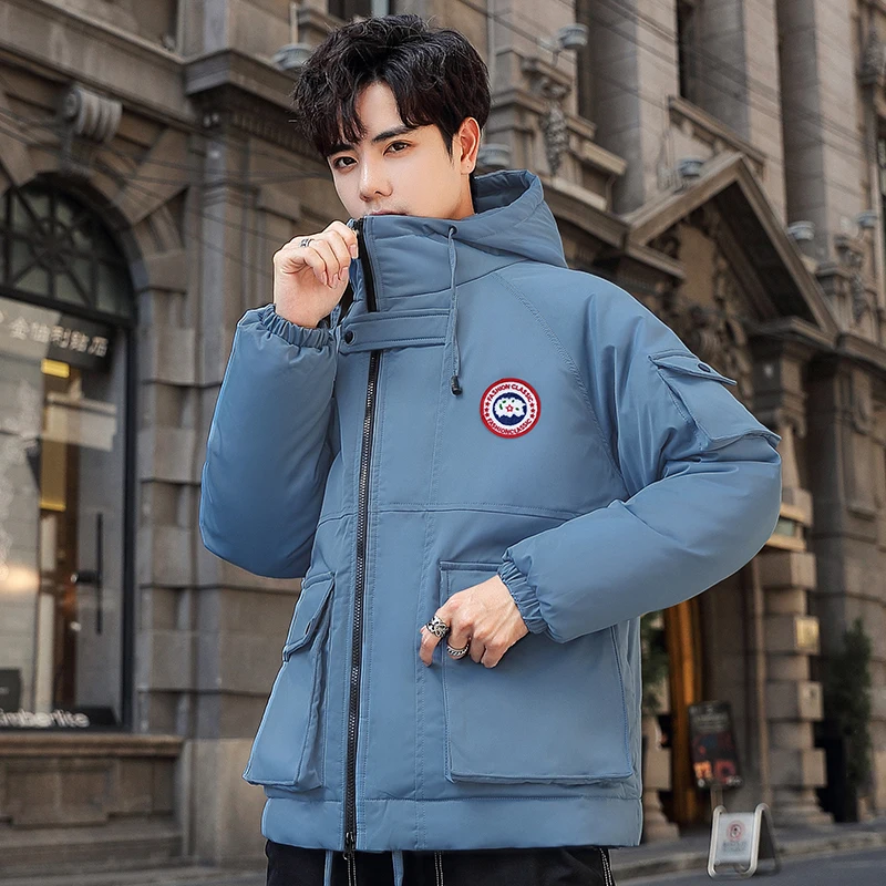 2024 Модная брендовая мужская уличная куртка высокого качества толстая белая утка с капюшоном теплая