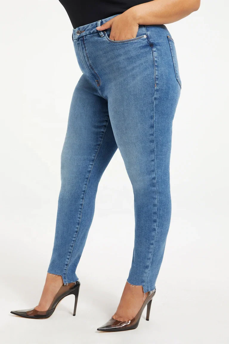 OEM Mom Jeans Classic Medium Blue Wash High Waisted Reinforced Belt Loops Plus Size Denim Trouser For Women