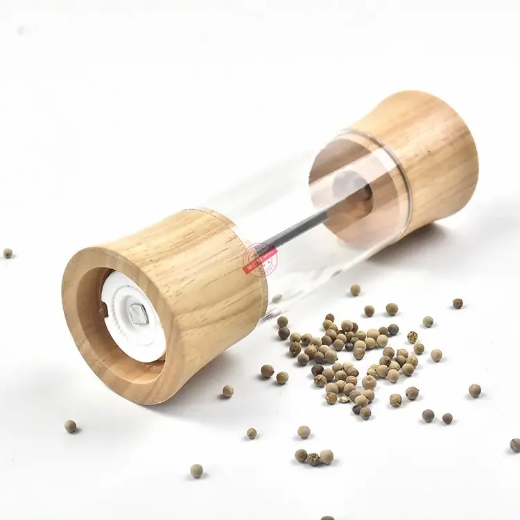 Large Size Acrylic Salt and Pepper Grinder Set, Manual Salt and Pepper Mills- Wooden Shakers with Adjustable Ceramic Core