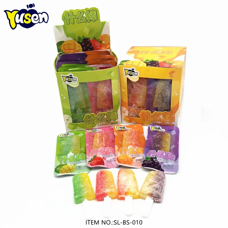 Wholesale Cheap Popsicle Lollipop Jelly Soft Candy Fruit Flavor Double Color Ice Cream Shape Gummy Candy