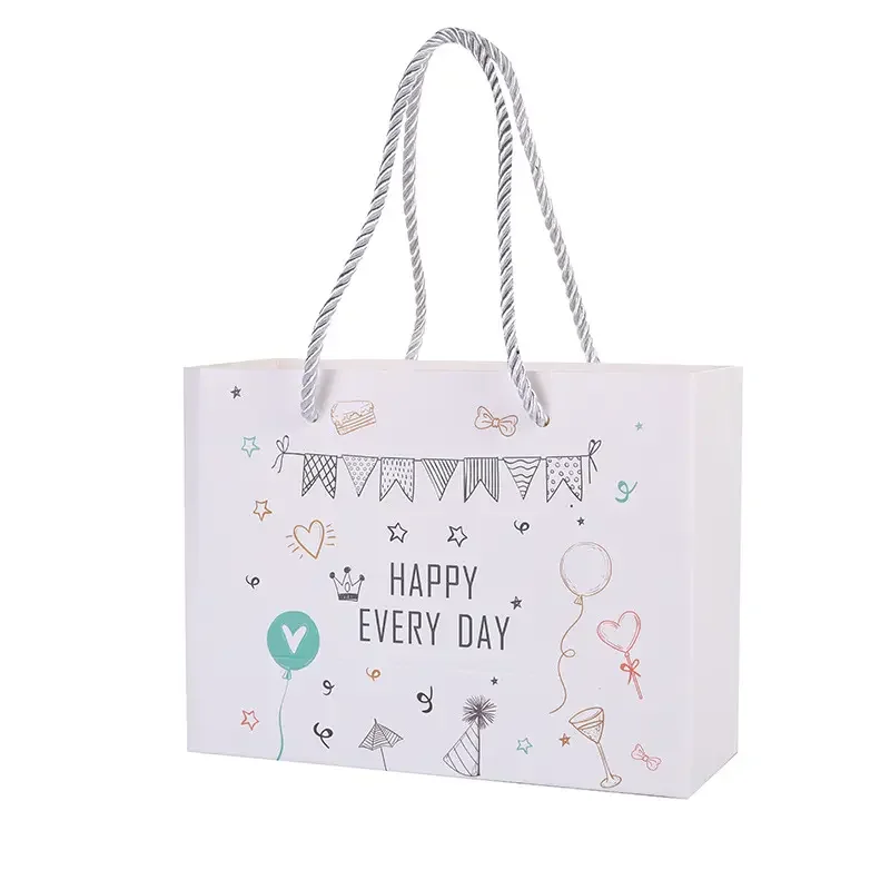 Customized high-quality white small fresh hemp rope gift packaging paper bag