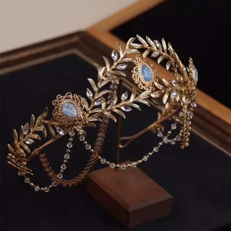 Classical Goddess Greek Gold Leaf Forest Crown Photo Shoot Style Banquet Party Tiaras Women Bridal Hair Accessories