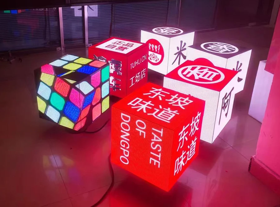Hd 3d Animation Led Cube 4 Sides Magic Square Creative Cube Led Display Full Color Indoor/outdoor Video Wall Photo HS 2 Years
