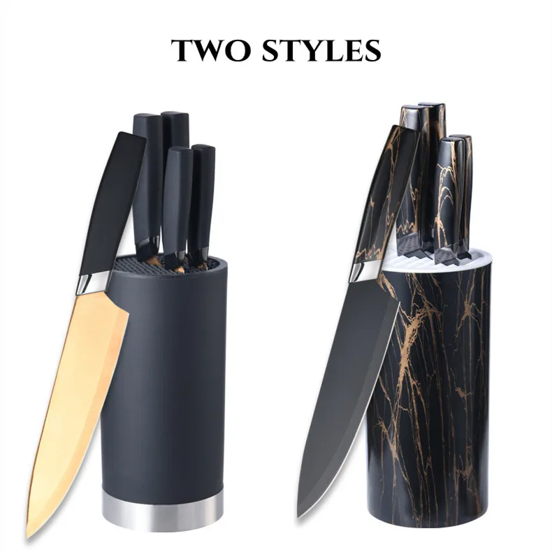 New Design kitchen knifes 6 piece set with block PP handle rose gold coating blade black blade Chef Knife set
